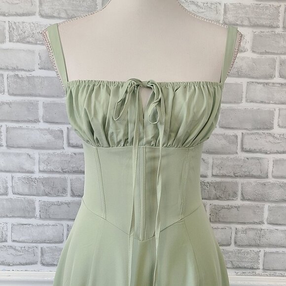 Parthea Ruched Bust Split Thigh Cami Dress Corset Tie Back NEW Sm Cottage Fairy - Picture 2 of 10